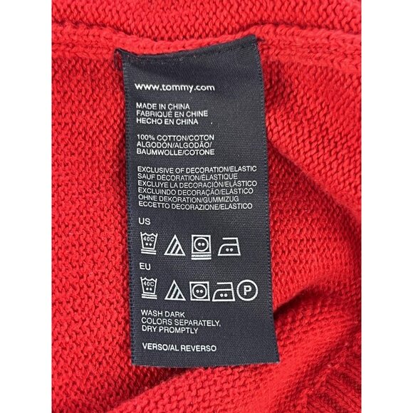 Tommy Hilfiger Mens L Red Sweater Crewneck Pullover Classic Preppy Logo Cotton - Picture 3 of 8
